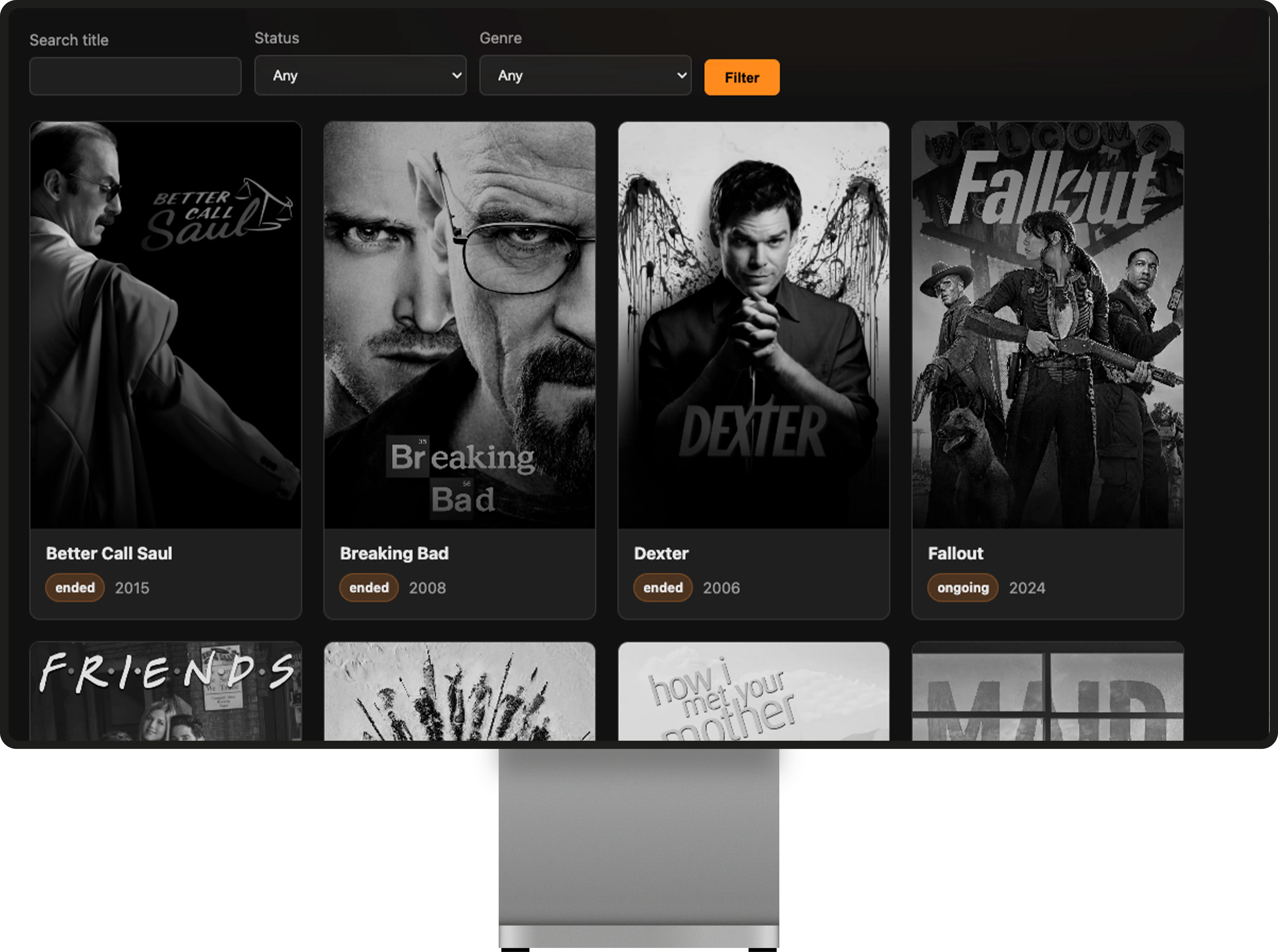 rodflix landing page on imac